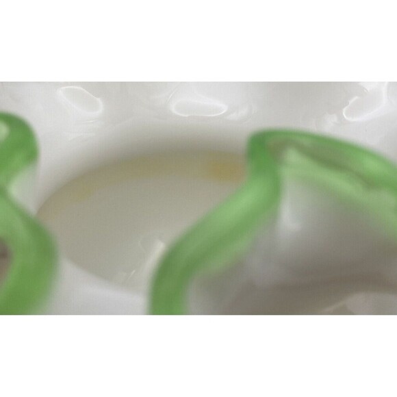 Vintage Fenton White Milk PetticoatGlass Green Ruffled Edge - Picture 6 of 9